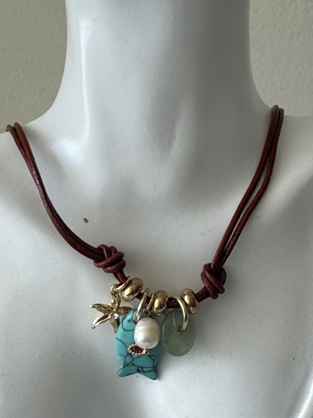 Camila Coelho Genuine Leather Freshwater Pearl Semi Precious Stone Necklace Tan